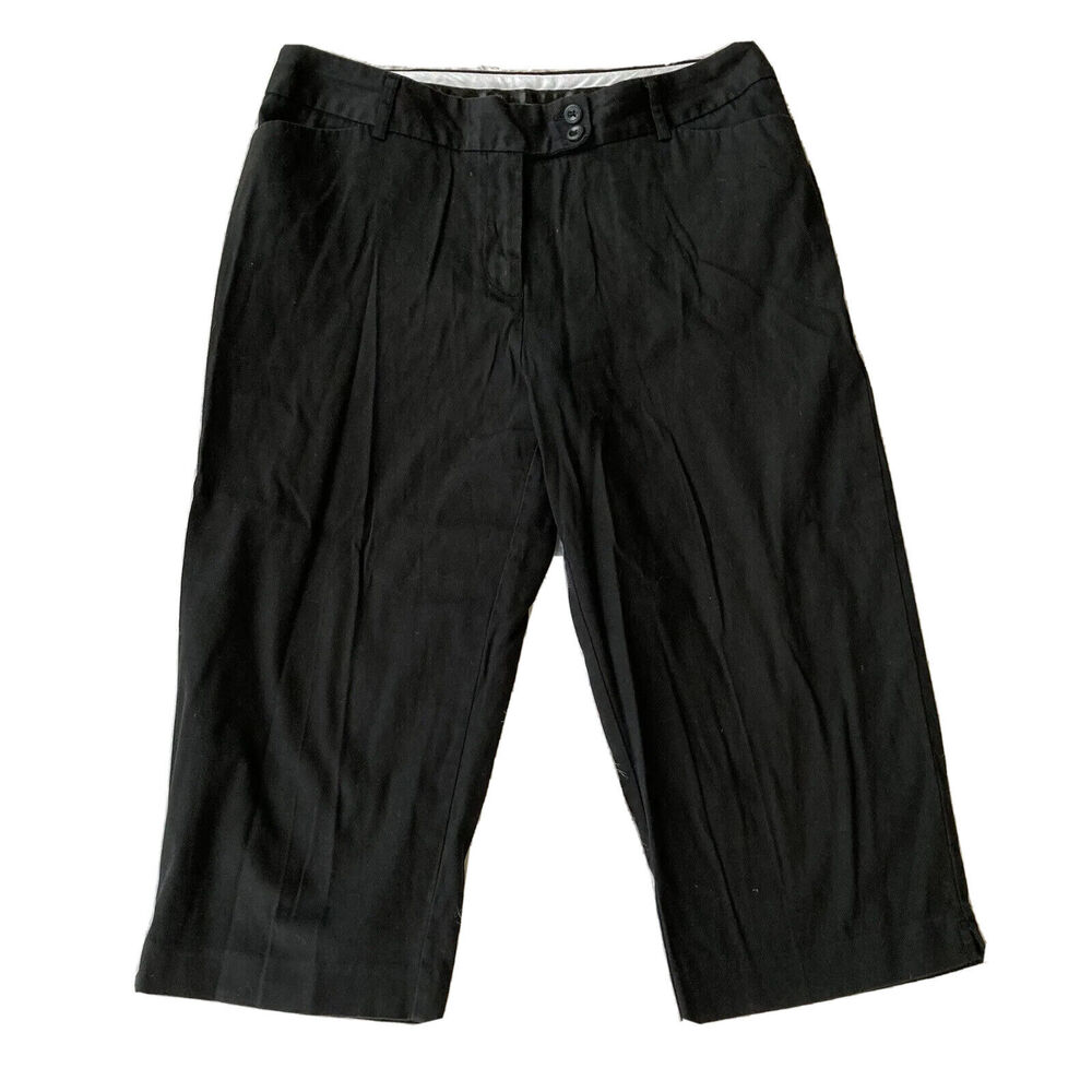 George Dress Pants Sz 10 London Fit Flat Front Womens Black Polyester Blend